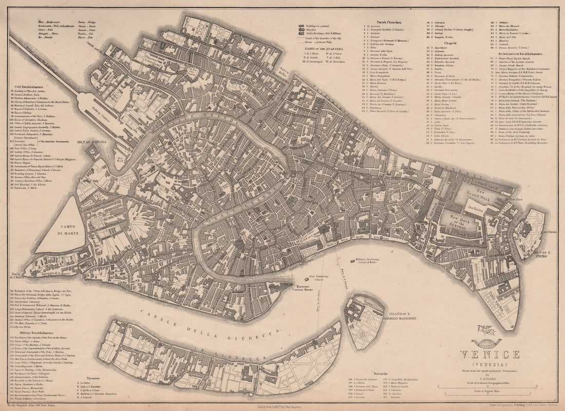 VENICE VENEZIA. Large town/city plan by T. ETTLING. Dispatch Atlas 1863 map (1 of 1)