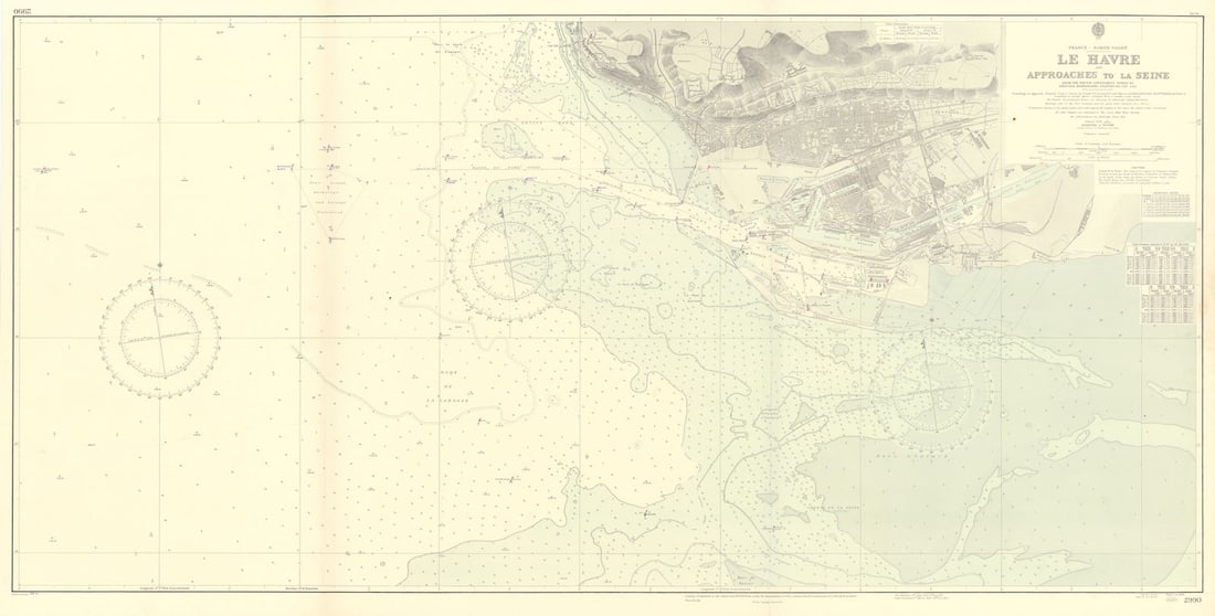 Le Havre & Seine approaches. Seine-Maritime. ADMIRALTY sea chart 1924 (1955) map: Title: Le Havre & Seine approaches. Seine-Maritime. ADMIRALTY sea chart 1924 (1955) map Description: France - North Coast - Le Havre and approaches to La Seine'. From the French Government survey by P