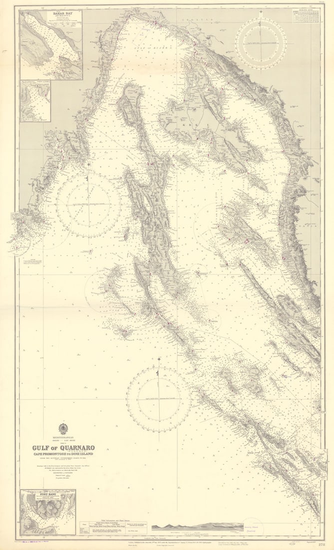 Quarnaro/Kvarner Gulf Croatia Dalmatia Krk Cres ADMIRALTY chart 1877 (1955) map (1 of 1)