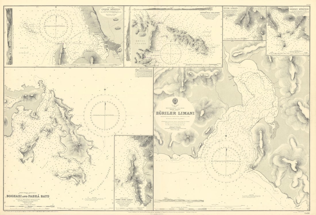 Chios Strait harbours Inousses Turkey Greece ADMIRALTY sea chart 1892 (1951) map (1 of 1)