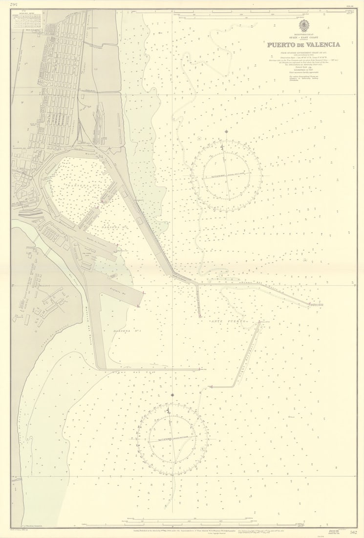 Puerto de Valencia, Spain. ADMIRALTY sea chart 1895 (1955) old vintage map (1 of 1)