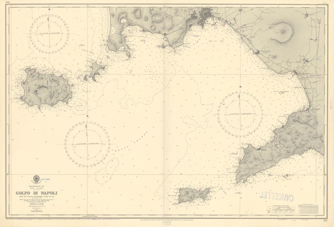 Golfo di Napoli Gulf Naples Ischia Capri Amalfi ADMIRALTY chart 1945 (1955) map: Title: Golfo di Napoli Gulf Naples Ischia Capri Amalfi ADMIRALTY chart 1945 (1955) map Description: Mediterranean Sea - Italy - W. Coast - Golfo di Napoli'. From the Italian Government chart of 1934 w