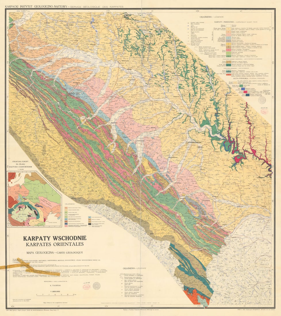 Karpaty Wschodnie Mappa Geologiczna. Eastern Carpathians Geological Map 1939: Title: Karpaty Wschodnie Mappa Geologiczna. Eastern Carpathians Geological Map 1939 Description: Karpaty Wschodnie - Mappa Geologiczna / Karpates Orientales - Carte Géologique [Eastern