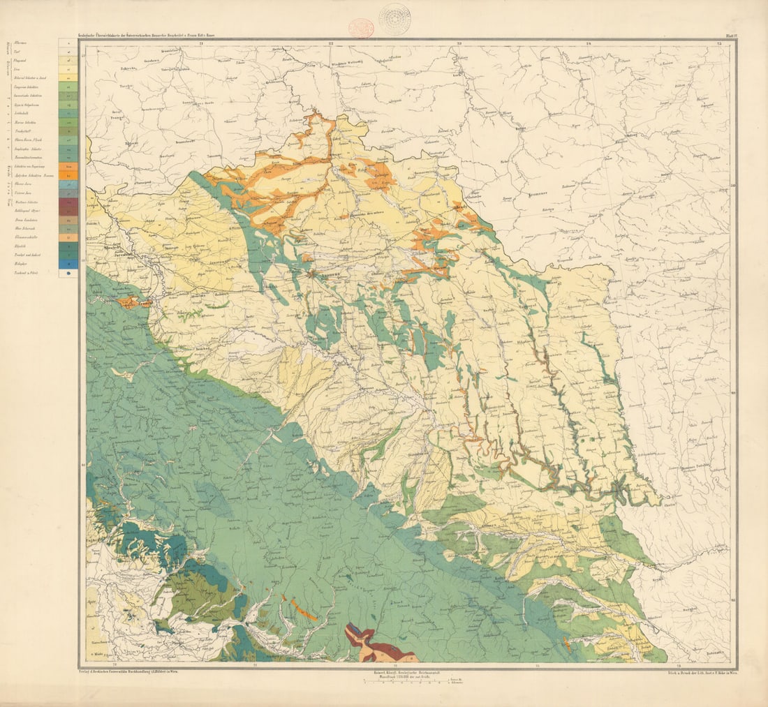 Austria-Hungary Geological map #4 Galicia, Ukraine. 65x72cm 1874 old (1 of 1)