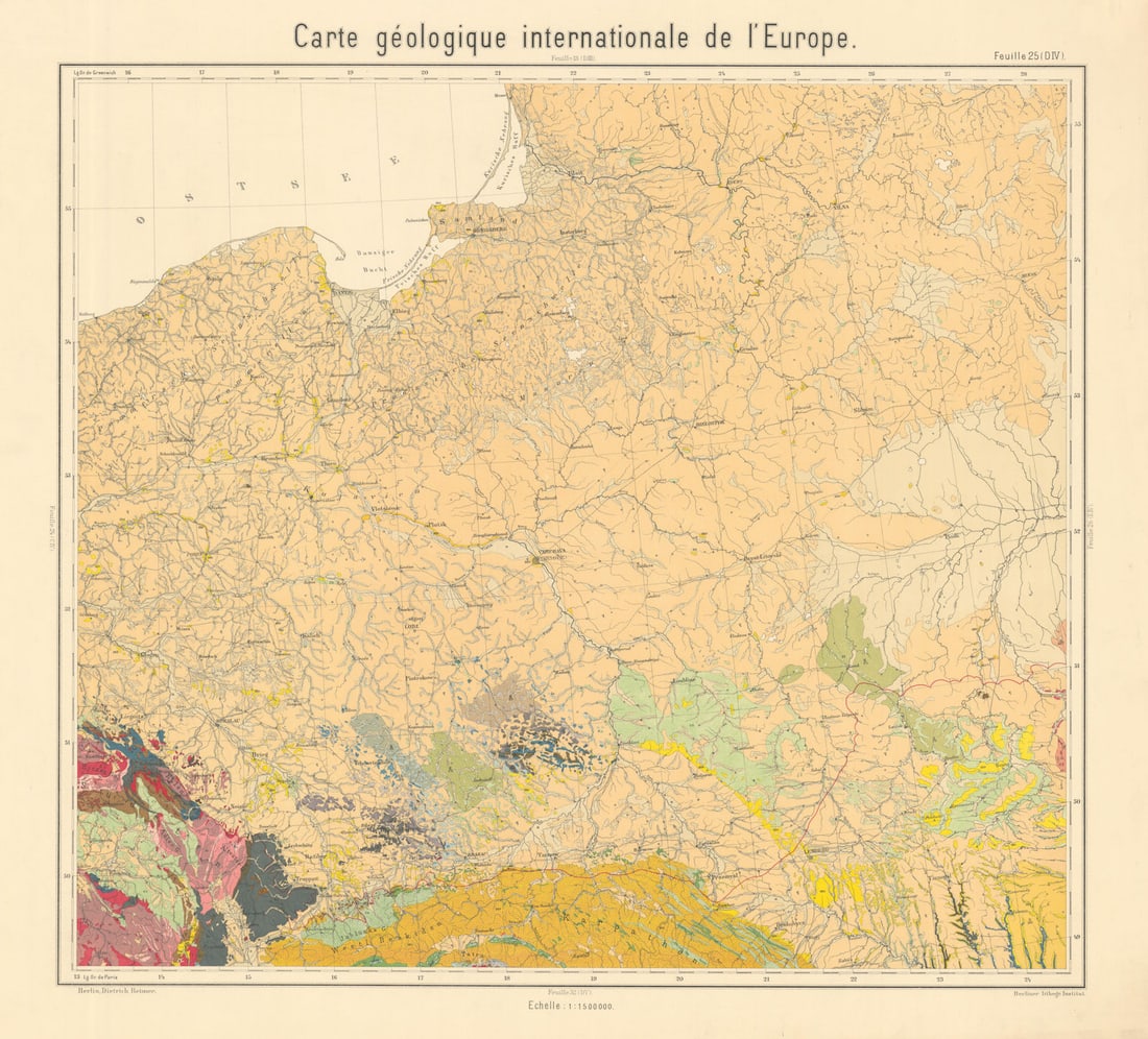 Geological map Poland, Lithuania. Western Belarus & Ukraine. BEYSCHLAG 1894 (1 of 1)
