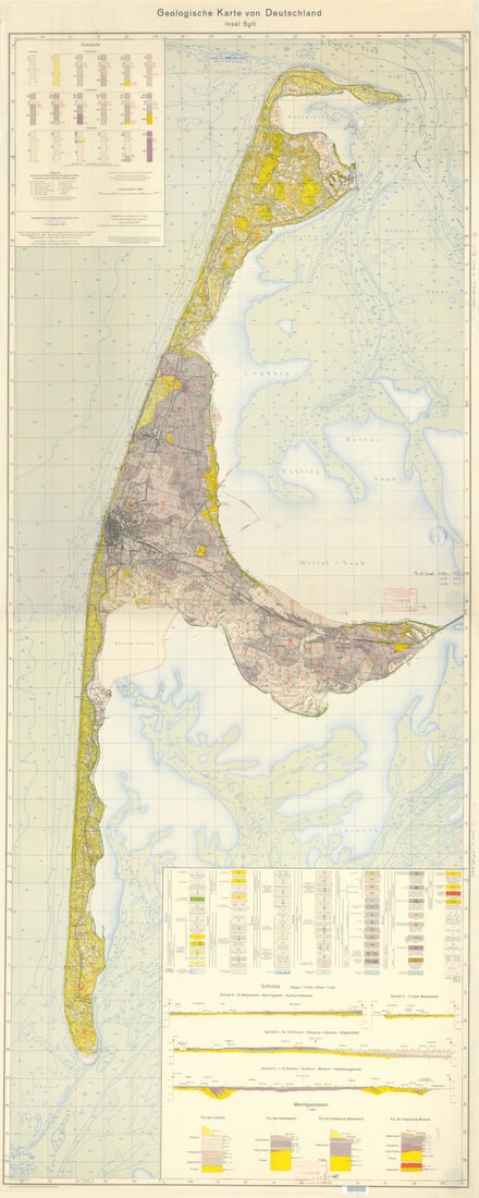 Insel Sylt. Geologische Karte von Deutschland. 170x68cm Geological map 1952: Title: Insel Sylt. Geologische Karte von Deutschland. 170x68cm Geological map 1952 Description: Geologische Karte von Deutschland - Insel Sylt [Geological Map of Germany - Island of Sylt]. Topographis