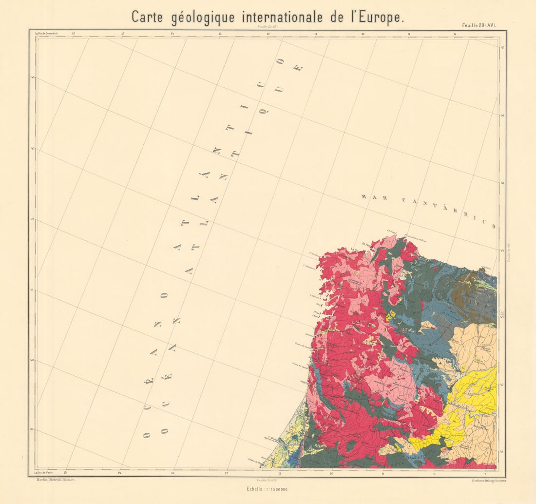 Geological map North west Spain and northern Portugal. BEYSCHLAG 1896 old: Title: Geological map North west Spain and northern Portugal. BEYSCHLAG 1896 old Description: Carte géologique internationale de l'Europe - Feuille 29 (AV) - [North west Spain and northern Portug