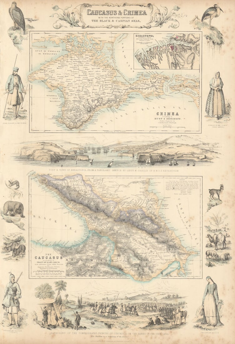 Caucasus & Crimea with the Northern Portions of Black & Caspian Seas c1863 map: Title: Caucasus & Crimea with the Northern Portions of Black & Caspian Seas c1863 map Description: Caucasus & Crimea with the Northern Portions of the Black & Caspian Seas. 1. Crimea According