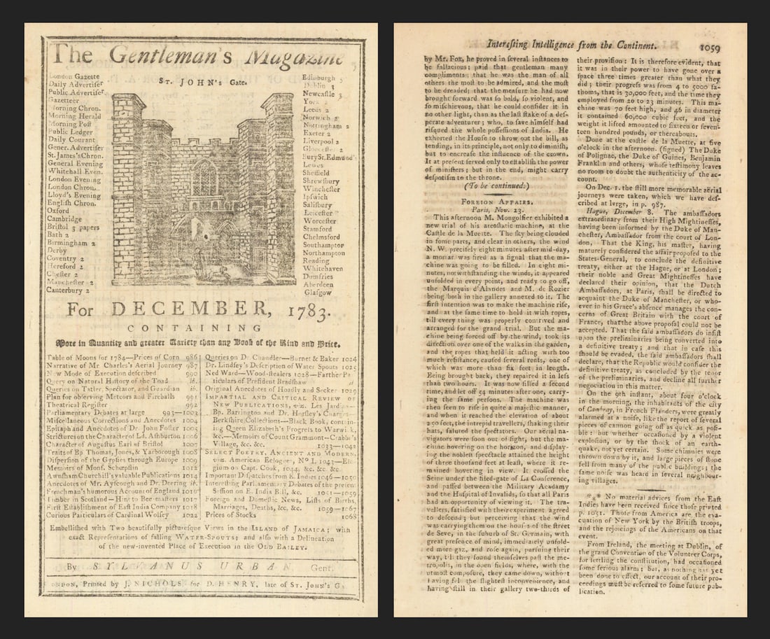 The Dawn of Aviation. 1st Montgolfier balloon free flight by humans, Paris 1783 (1 of 1)