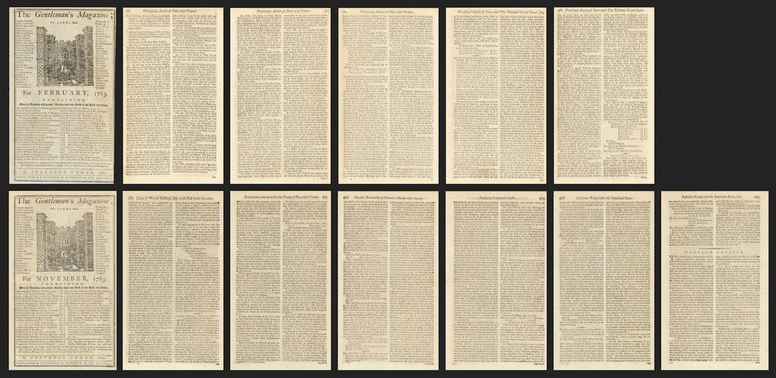 Treaty of Paris text ending the American Revolutionary War in the Gents Mag 1783: Title: Treaty of Paris text ending the American Revolutionary War in the Gents Mag 1783 Description: [The 1783 Treaty of Paris, which officially ended the American Revolutionary War between Great Brit