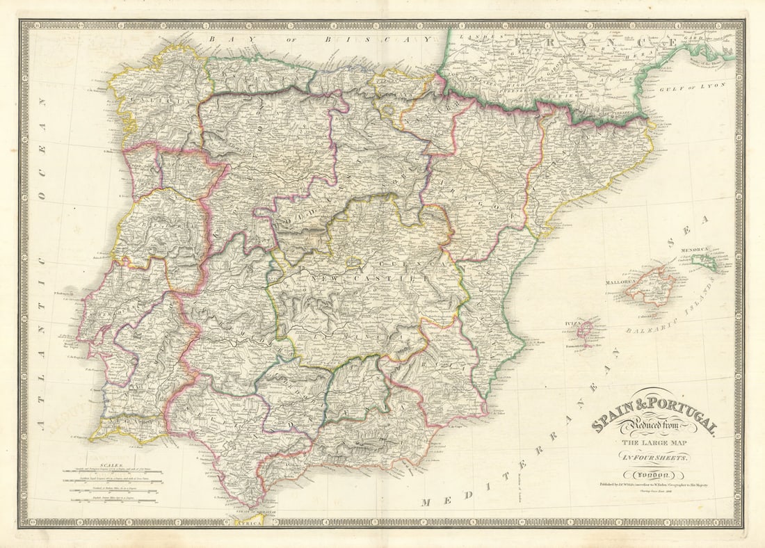 Spain & Portugal Reduced from the large map in 4 sheets by James Wyld 1842: Title: Spain & Portugal Reduced from the large map in 4 sheets by James Wyld 1842 Description: Spain & Portugal Reduced from the Large Map in Four Sheets' by Wyld, James. Published 1842 [dated]. L