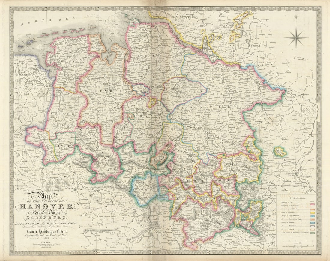 Map of the Kingdom of Hanover with the Grand Duchy of Oldenburg… Wyld 1843: Title: Map of the Kingdom of Hanover with the Grand Duchy of Oldenburg… Wyld 1843 Description: Map of the Kingdom of Hanover with the Grand Duchy of Oldenburg, the Principality of Lippe Detmold