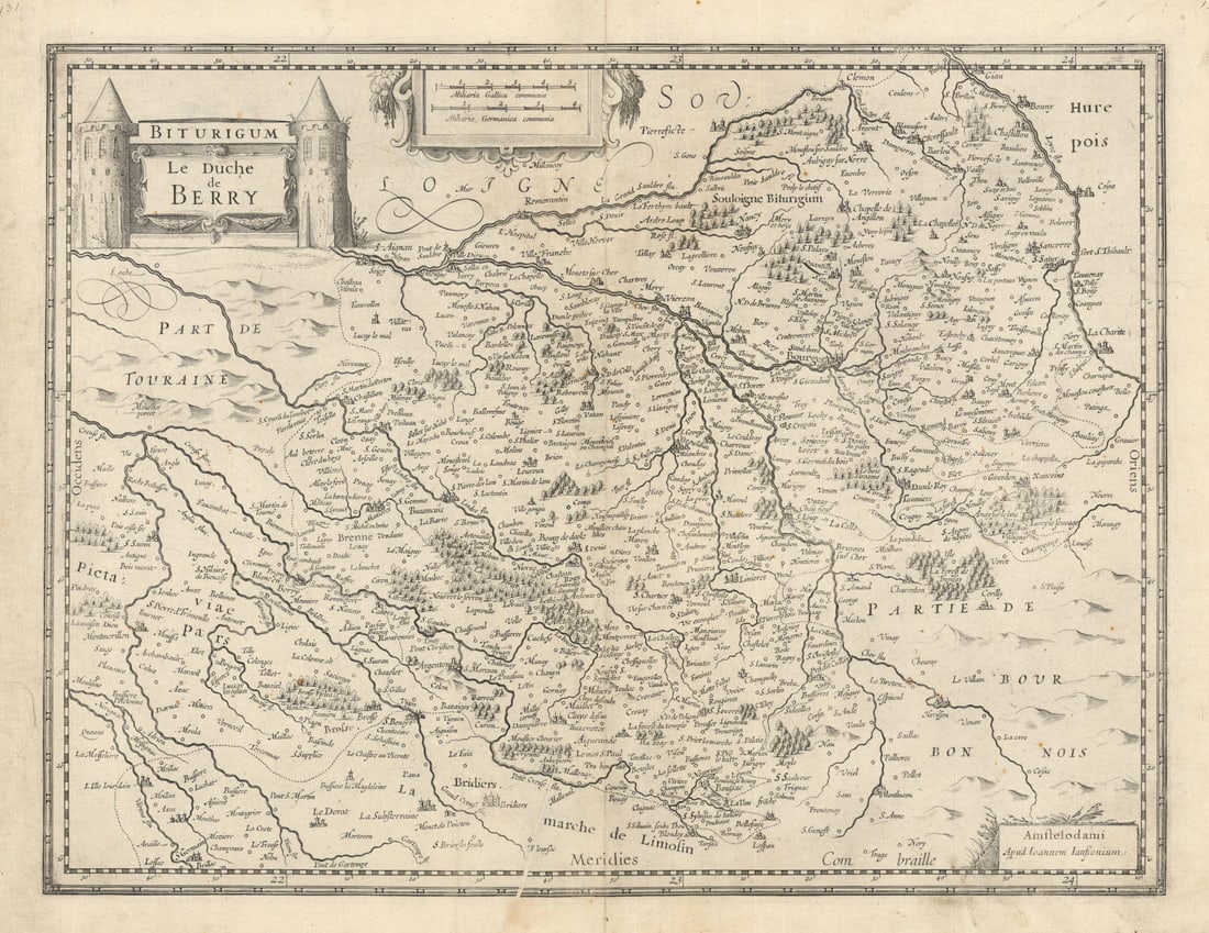 Biturigum. Le Duche de Berry. Duchy of Berry. Cher & Indre. Janssonius c1631 map (1 of 1)