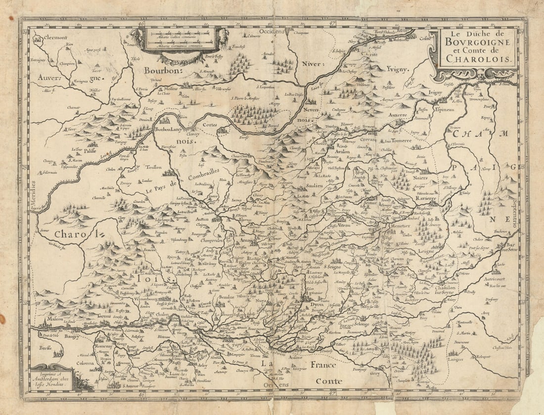 Le Duche de Bourgoigne & Comte de Charolois. Burgundy. Hondius c1631 old map (1 of 1)