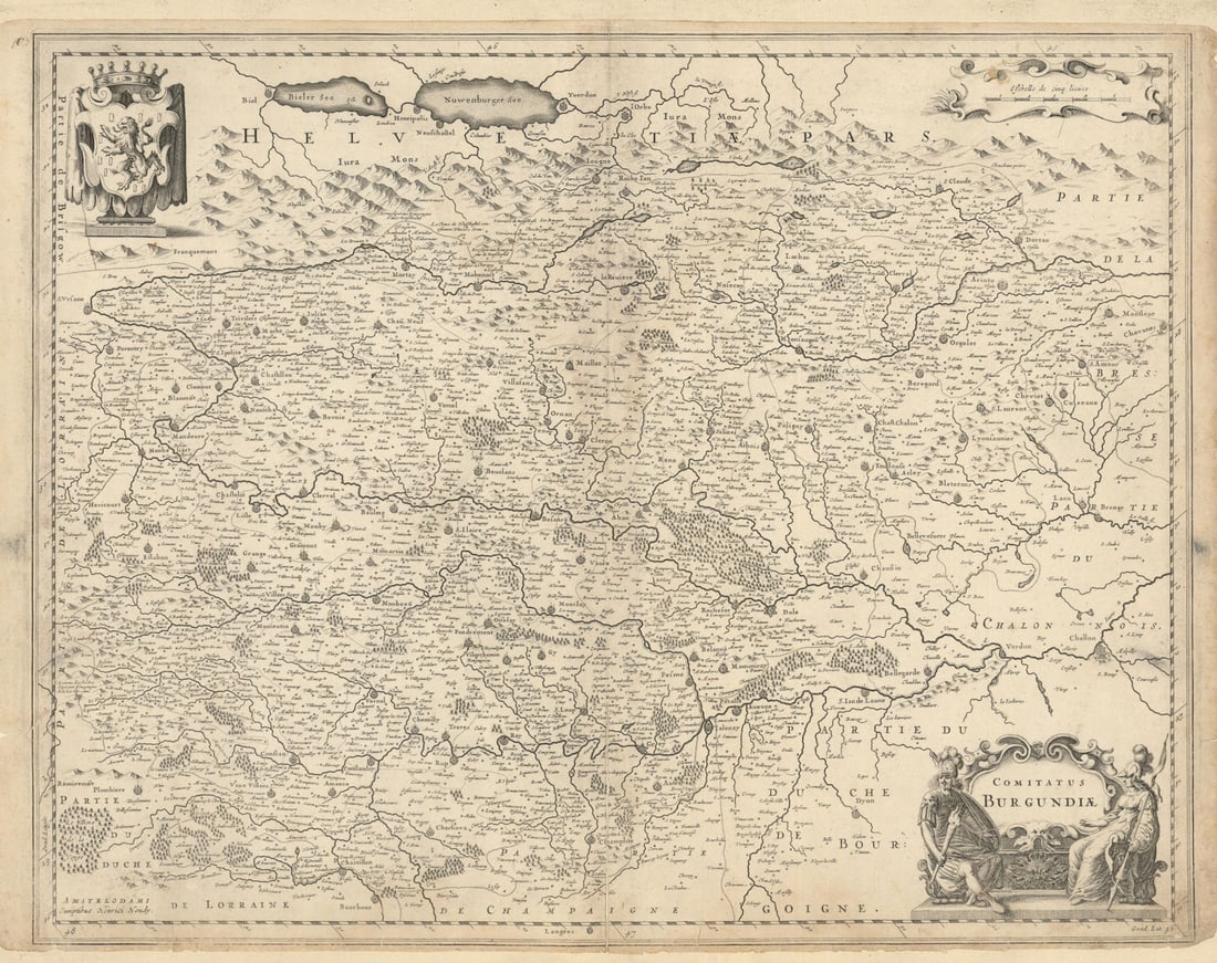 Comitatus Burgundiae. The County of Burgundy by Henricus Hondius c1640 old map (1 of 1)