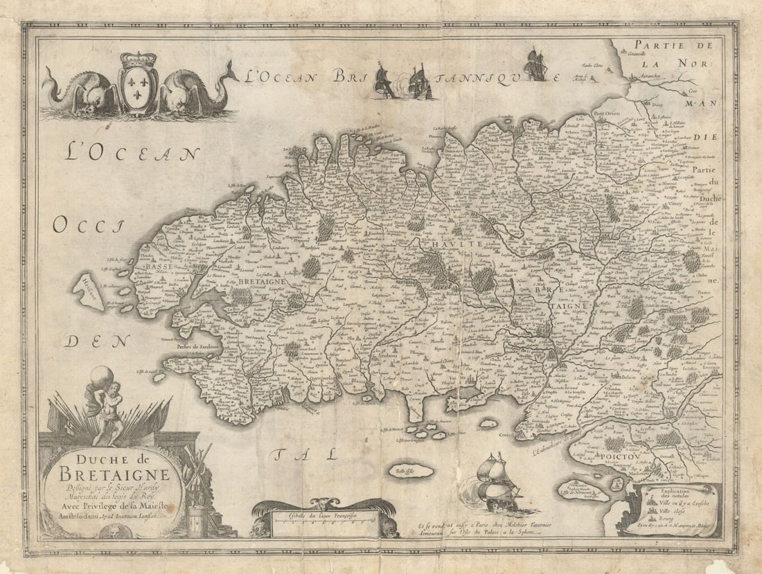 Duche de Bretaigne. Duchy of Brittany by Hardy / Johannes Janssonius c1631 map: Title: Duche de Bretaigne. Duchy of Brittany by Hardy / Johannes Janssonius c1631 map Description: Duche de Bretaigne [Duchy of Brittany]. The Duchy of Brittany (Bretagne) . Dessigné par le Sieur
