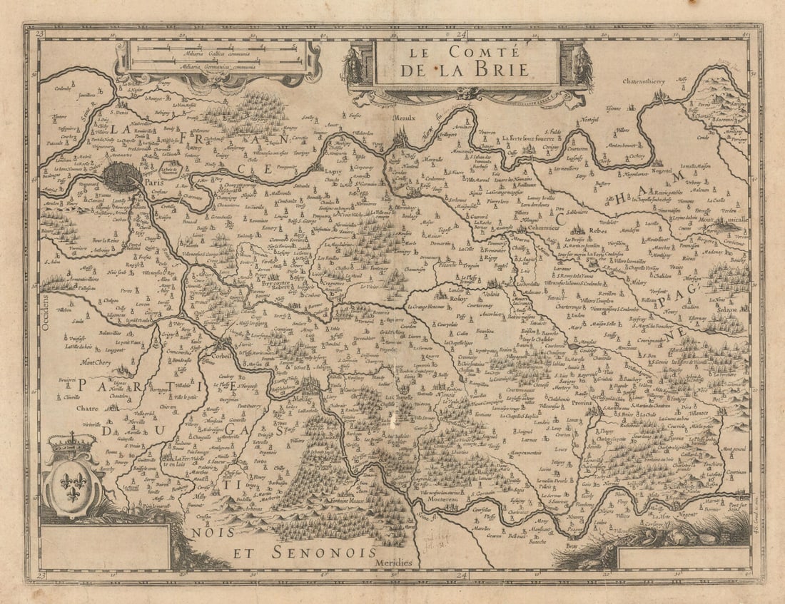 Le Comté de la Brie. County of Brie. Seine-et-Marne/Paris. Janssonius c1631 map (1 of 1)