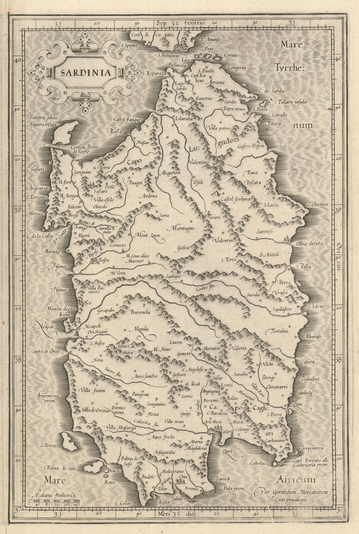 The island of Sardinia by Hondius / Mercator c1619 old antique map plan chart (1 of 1)