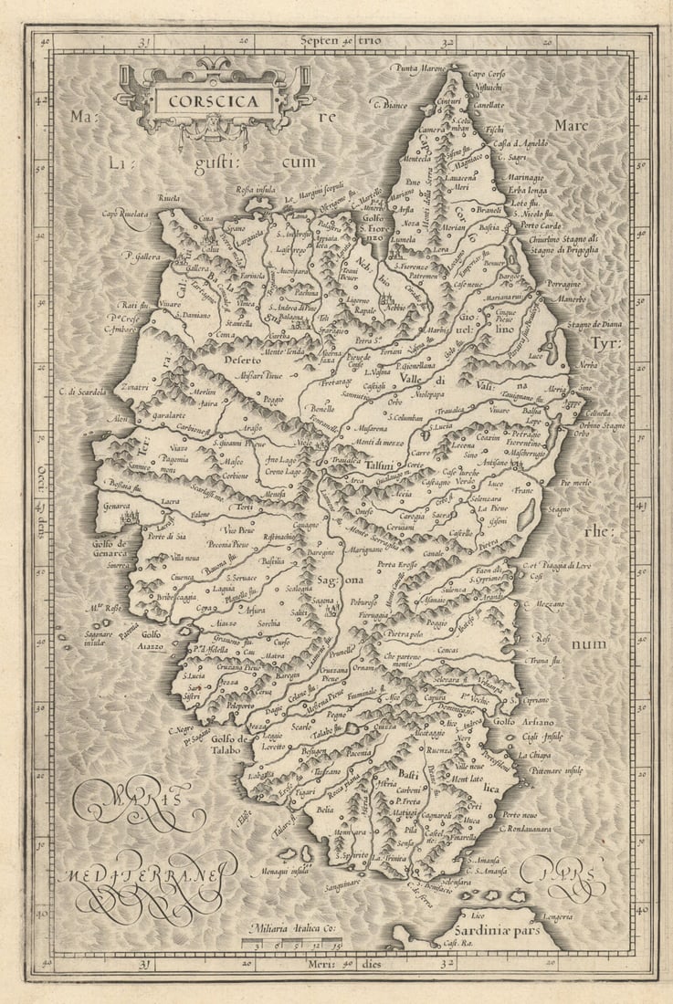 Corscica. The island of Corsica by Hondius / Mercator c1619 old antique map (1 of 1)