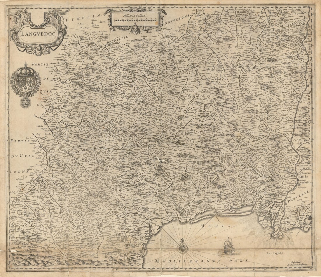 Languedoc. Occitanie region by Johannes Janssonius c1641 old antique map chart (1 of 1)