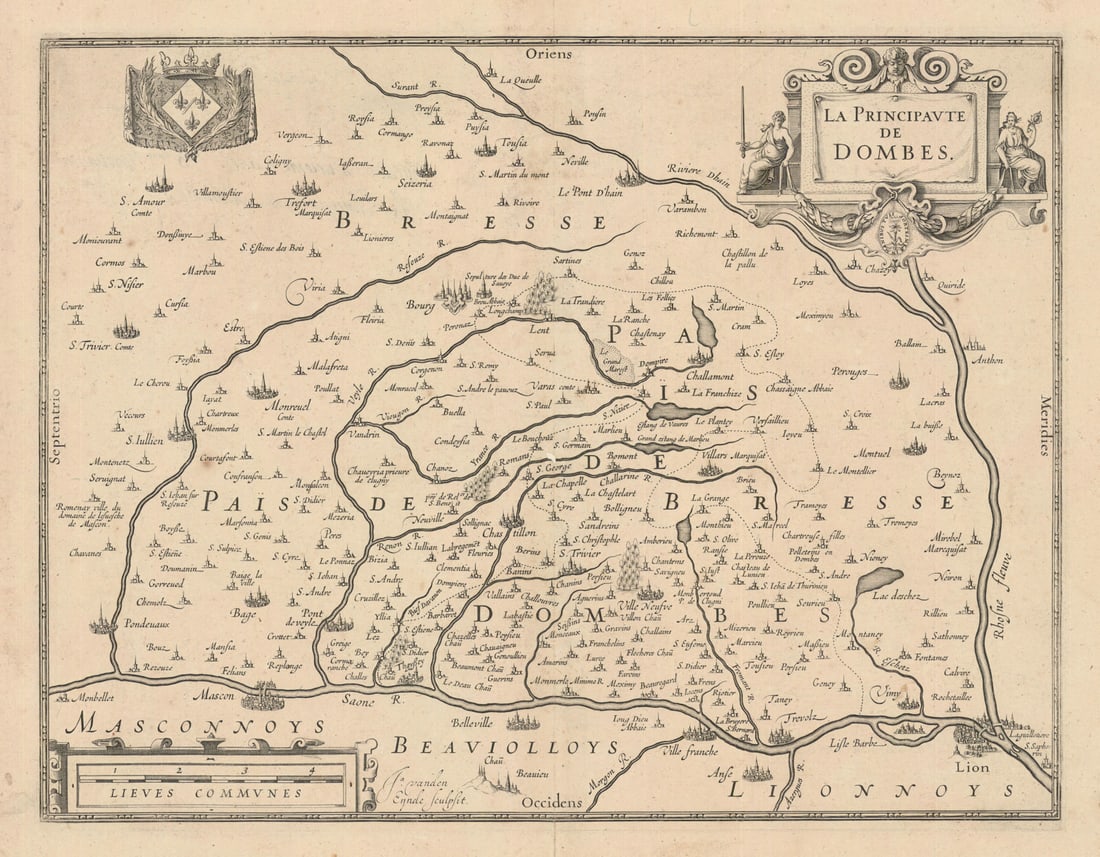 La Principauté de Dombes. Ain department & Lyon by Johannes Janssonius c1631 map: Title: La Principauté de Dombes. Ain department & Lyon by Johannes Janssonius c1631 map Description: La Principaute de Dombes [The Principality of Dombes]. The Principality of Dombes, now roughly