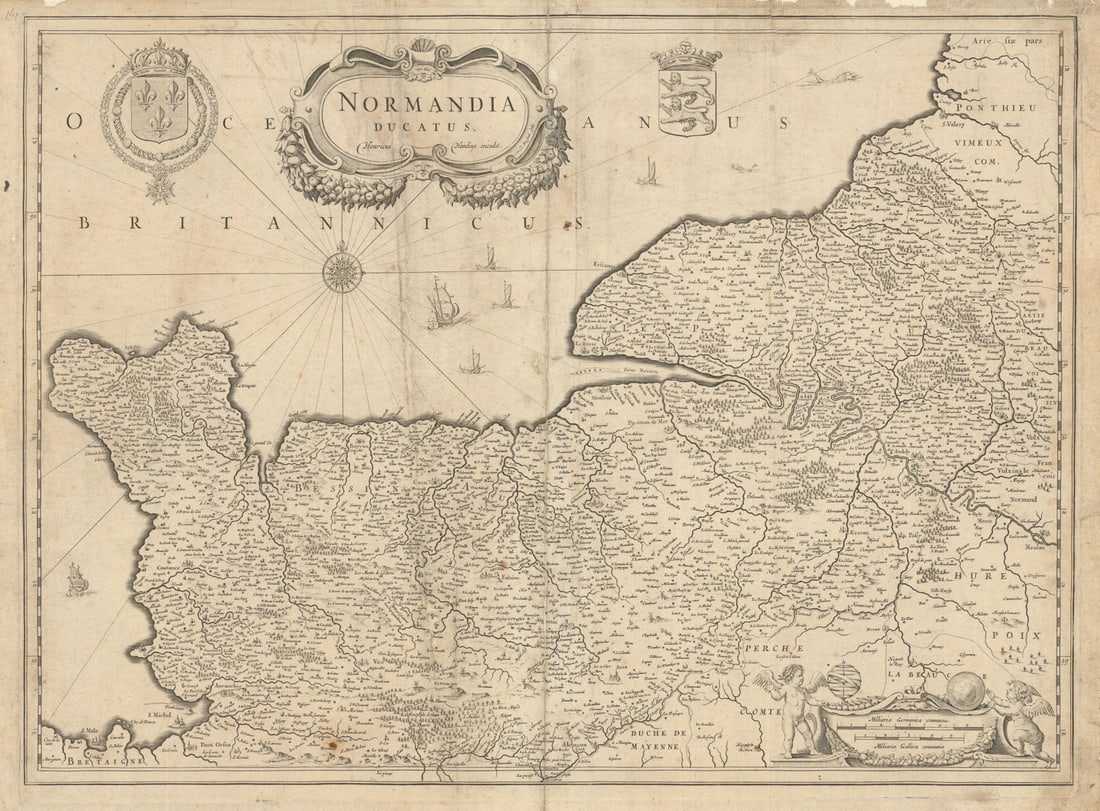 Normandia Ducatus. The Duchy of Normandy by Henricus Hondius c1640 old map (1 of 1)