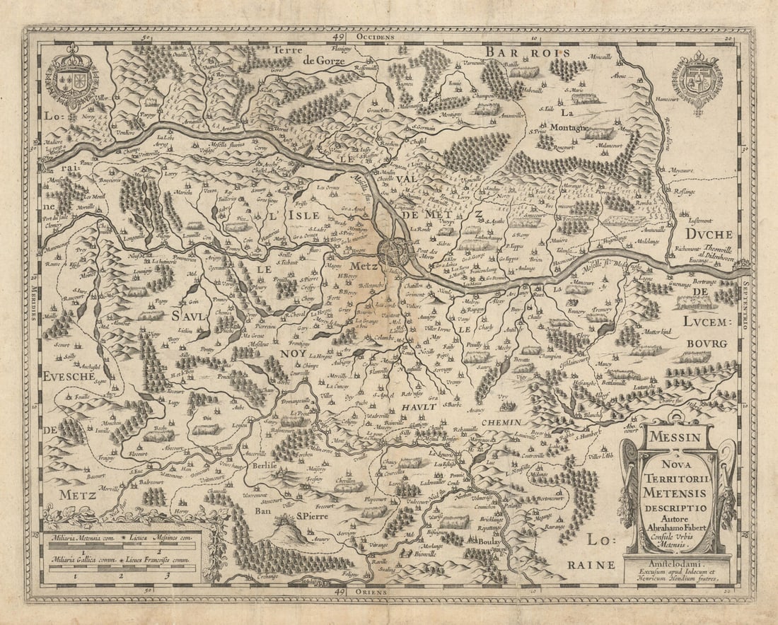 Messin Nova Territorii Metensis Descriptio. Metz / Moselle. Hondius 1631 map: Title: Messin Nova Territorii Metensis Descriptio. Metz / Moselle. Hondius 1631 map Description: Messin Nova Territorii Metensis Descriptio [A new description of the territory of Metz]. The environs