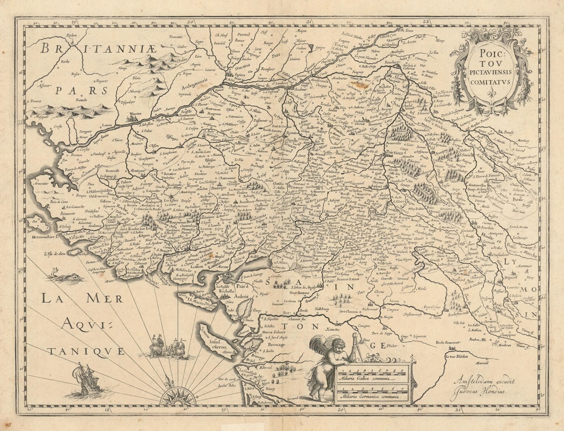 Poictou Pictaviensis Comitatus. Vendée, Vienne & Deux-Sèvres. Hondius 1631 map: Title: Poictou Pictaviensis Comitatus. Vendée, Vienne & Deux-Sèvres. Hondius 1631 map Description: Poictou Pictaviensis Comitatus [Poitou, County of Poitiers]. Poitou, now roughly correspond
