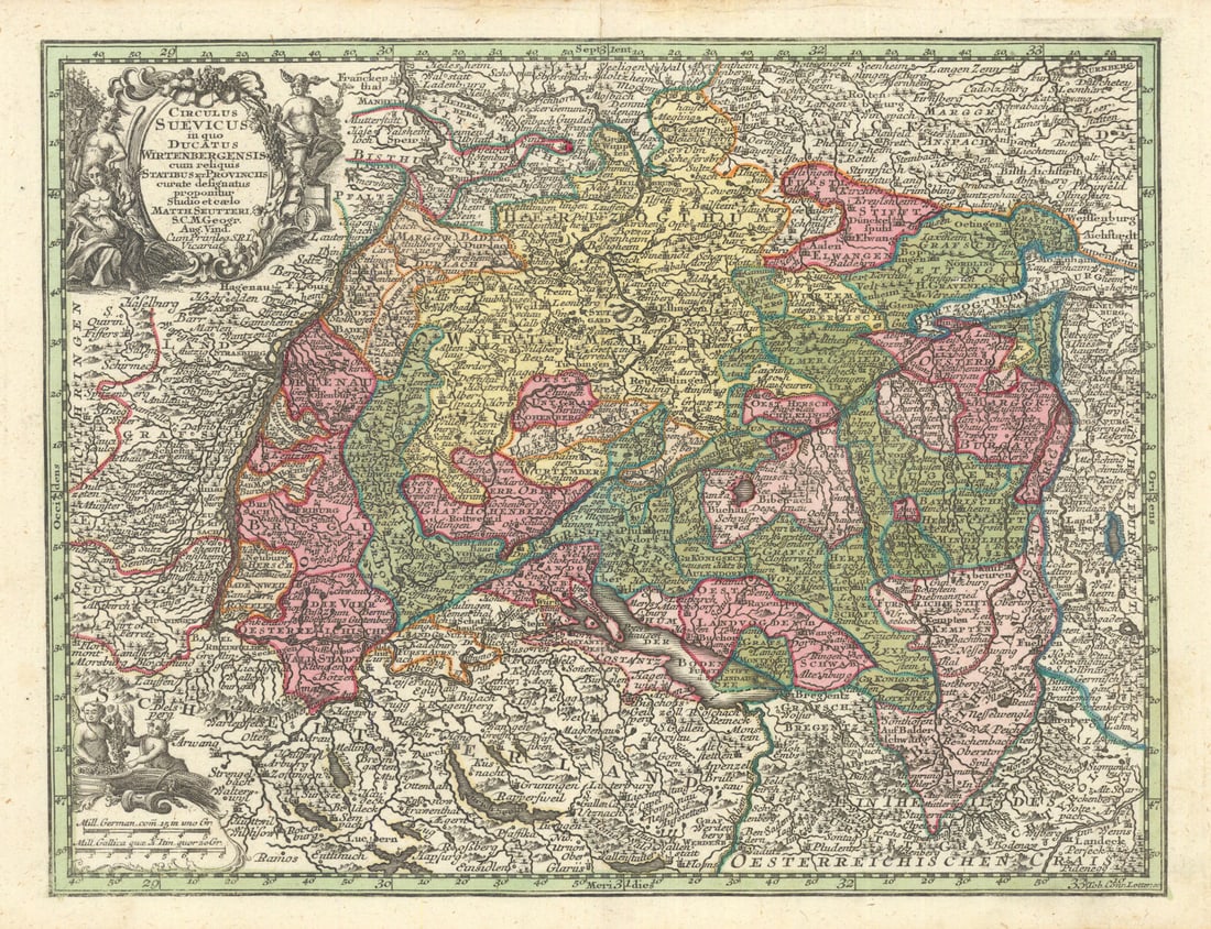 Circulus Suevicus… Swabia Baden-Württemberg Bavaria. Matthäus Seutter c1744 map: Title: Circulus Suevicus… Swabia Baden-Württemberg Bavaria. Matthäus Seutter c1744 map Description: Circulus Suevicus in quo Ducatus Wirtenbergensis cum reliquis Statibus Et