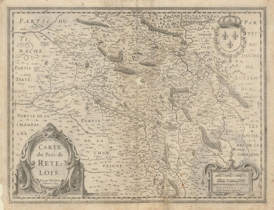 Carte du Pais de Retelois. Rethel environs, Ardennes by Janssonius 1624 map: Title: Carte du Pais de Retelois. Rethel environs, Ardennes by Janssonius 1624 map Description: Carte du Pais de Retelois [Map of the Country of Rethelois]. Map of the environs of Rethel, now roughly