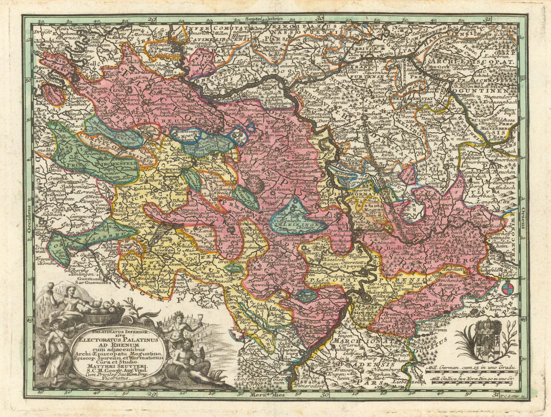 Palatinatus Inferior… Rhineland-Palatinate. Baden-Württemberg. Seutter c1744 map (1 of 1)
