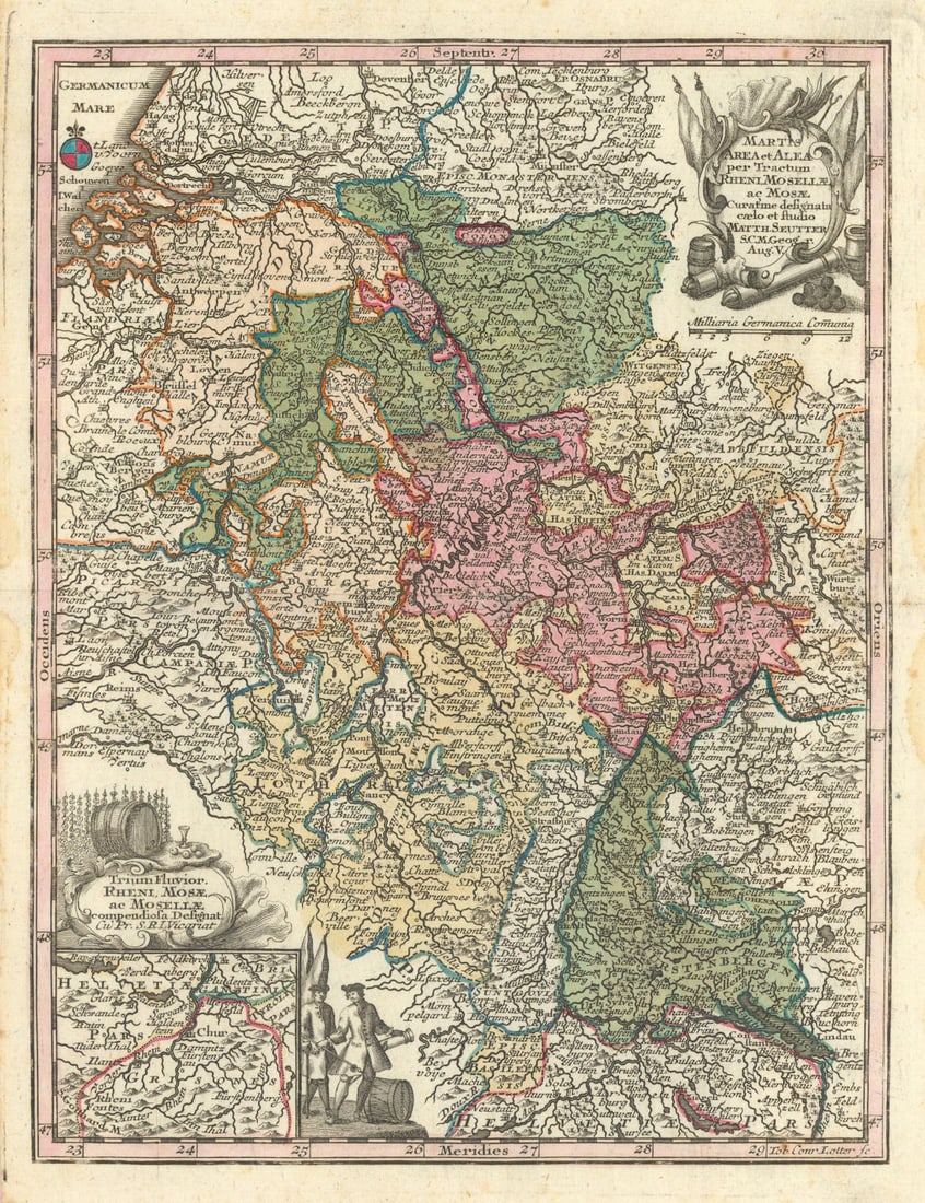 Martis Area et Alea per Tractum Rheni… Rhine, Moselle & Meuse. Seutter c1744 map: Title: Martis Area et Alea per Tractum Rheni… Rhine, Moselle & Meuse. Seutter c1744 map Description: Martis Area et Alea per Tractum Rheni, Mosellae ac Mosae Curatiime designata caelo et studio 