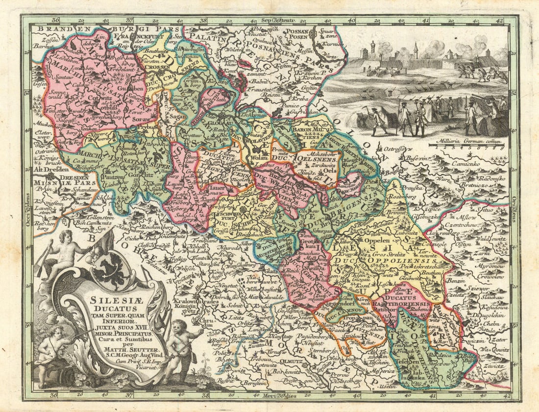 Silesiae Ducatus. Duchy of Silesia, Poland by Matthäus Seutter c1744 old map (1 of 1)