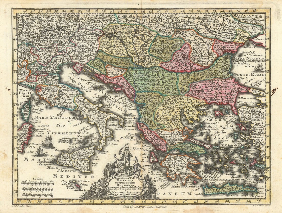 Novissima Tab. Danubii & praesertim Hungaria. Balkans Hungary. Seutter c1744 map (1 of 1)