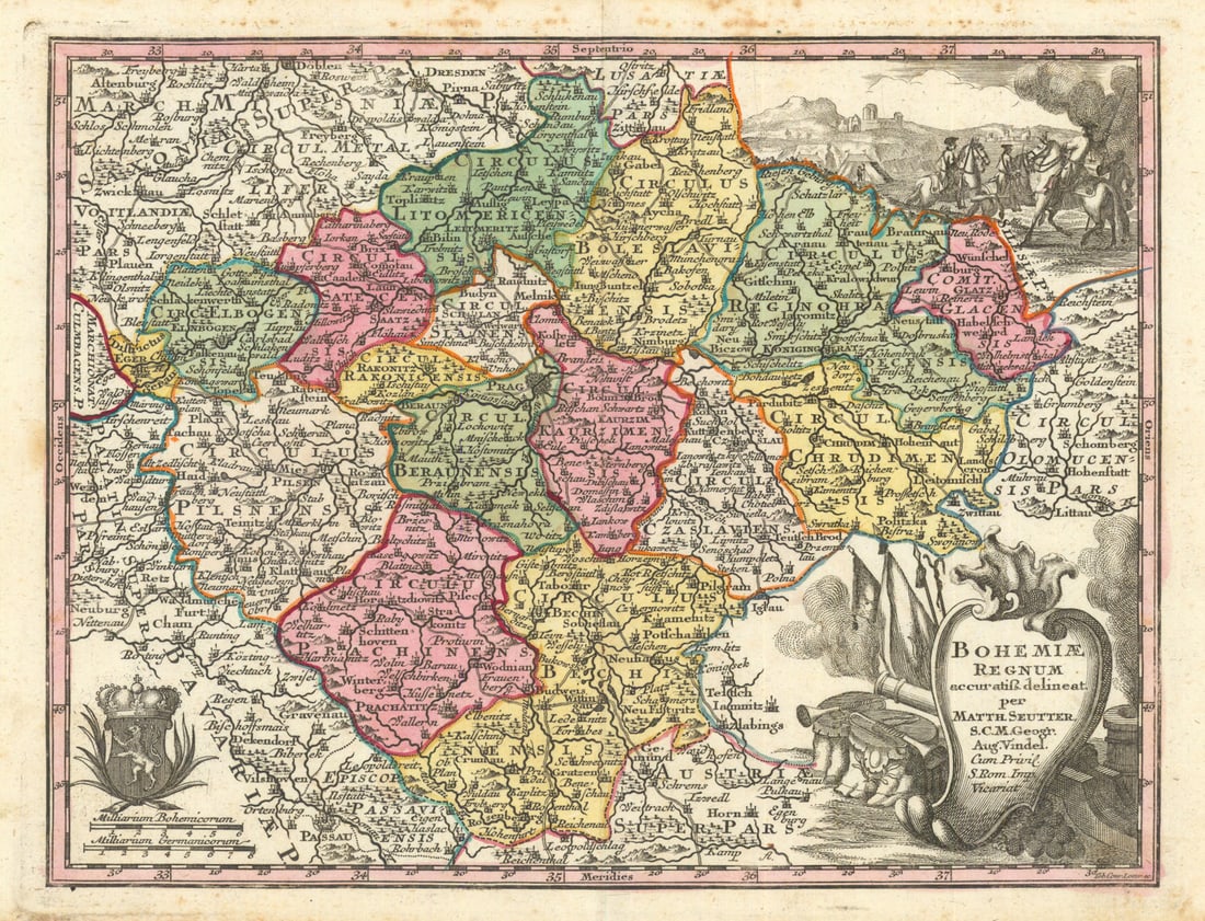 Bohemiae Regnum. Kingdom of Bohemia, Czechia by Matthäus Seutter c1744 old map: Title: Bohemiae Regnum. Kingdom of Bohemia, Czechia by Matthäus Seutter c1744 old map Description: Bohemiae Regnum accuratiss delineat per Matth. Seutter S.C.M.Geogr. Aug. Vind. C. Pr. S.R.I.
