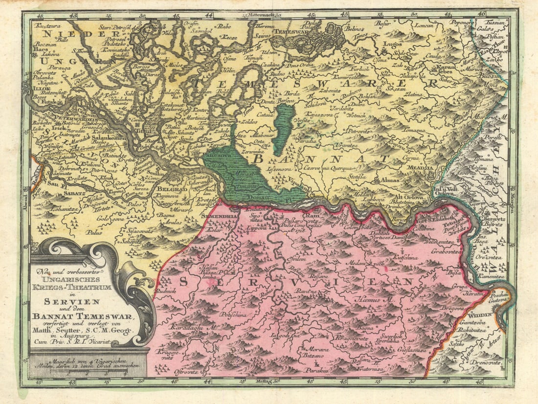 Neu & verbessertes Ungarisches Kriegs-Theatrum… Serbia Romania Seutter c1744 map (1 of 1)