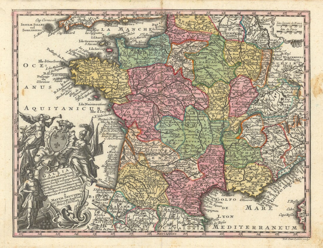 Gallia Concinnata ad magnum numer… France by Matthäus Seutter c1744 old map (1 of 1)