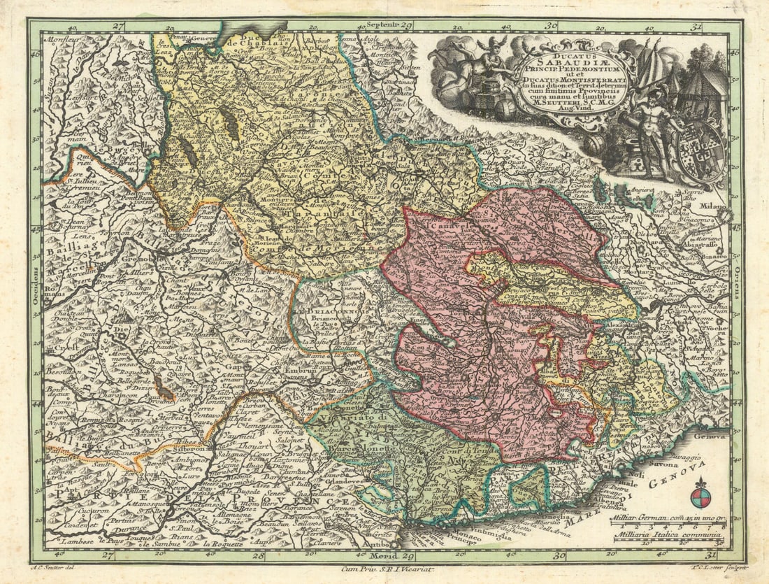 Ducatus Sabaudiae, Princip. Pedemontium… Savoy & Piedmont. Seutter c1744 map (1 of 1)