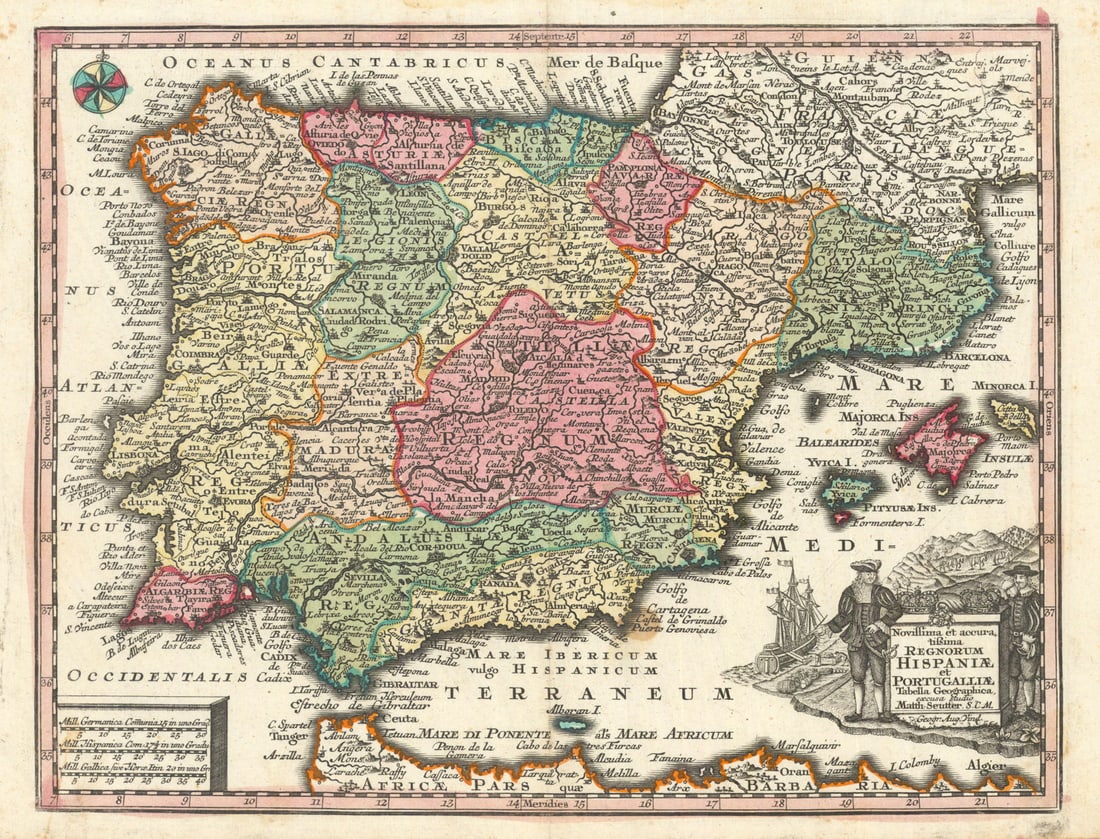 Novissima et accuratissima Regnorum Hispaniae et Portugalliae. Seutter c1744 map: Title: Novissima et accuratissima Regnorum Hispaniae et Portugalliae. Seutter c1744 map Description: Novissima et accuratissima Regnorum Hispaniae et Portugalliae Mappa Geographica, excusa Studio