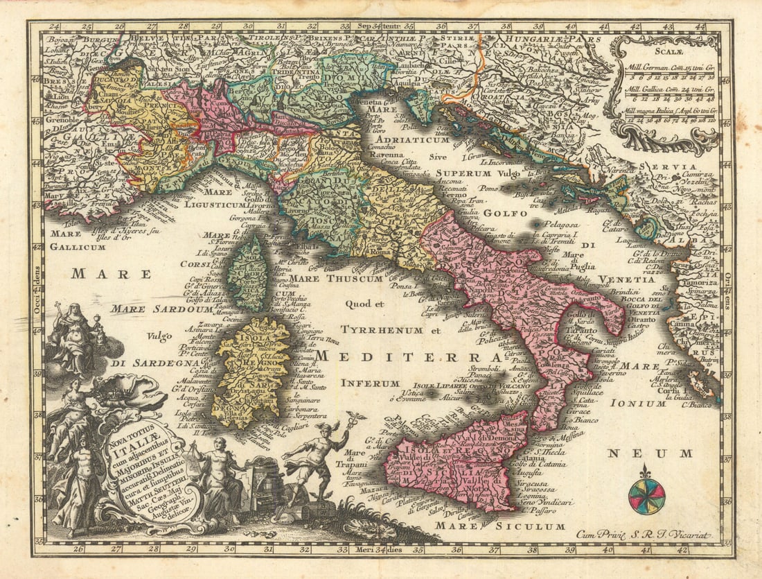 Nova Totius Italiae cum adiacentibus… Insulis. Italy. Matthäus Seutter c1744 map: Title: Nova Totius Italiae cum adiacentibus… Insulis. Italy. Matthäus Seutter c1744 map Description: Nova Totius Italiae cum adiacentibus Maioribus Et Minorib. Insulis accuratiss.