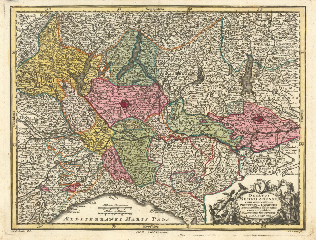 Ducatus Mediolanensis… Duchy of Milan/Northern Italy. Matthäus Seutter c1744 map: Title: Ducatus Mediolanensis… Duchy of Milan/Northern Italy. Matthäus Seutter c1744 map Description: Ducatus Mediolanensis cum adjacentibus Principat. Et Dominiis, accuratissime delineatus