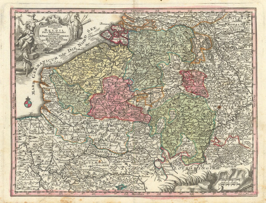 Germaniae Inferioris sive Belgii Pars Meridionalis… Belgium. Seutter c1744 map (1 of 1)