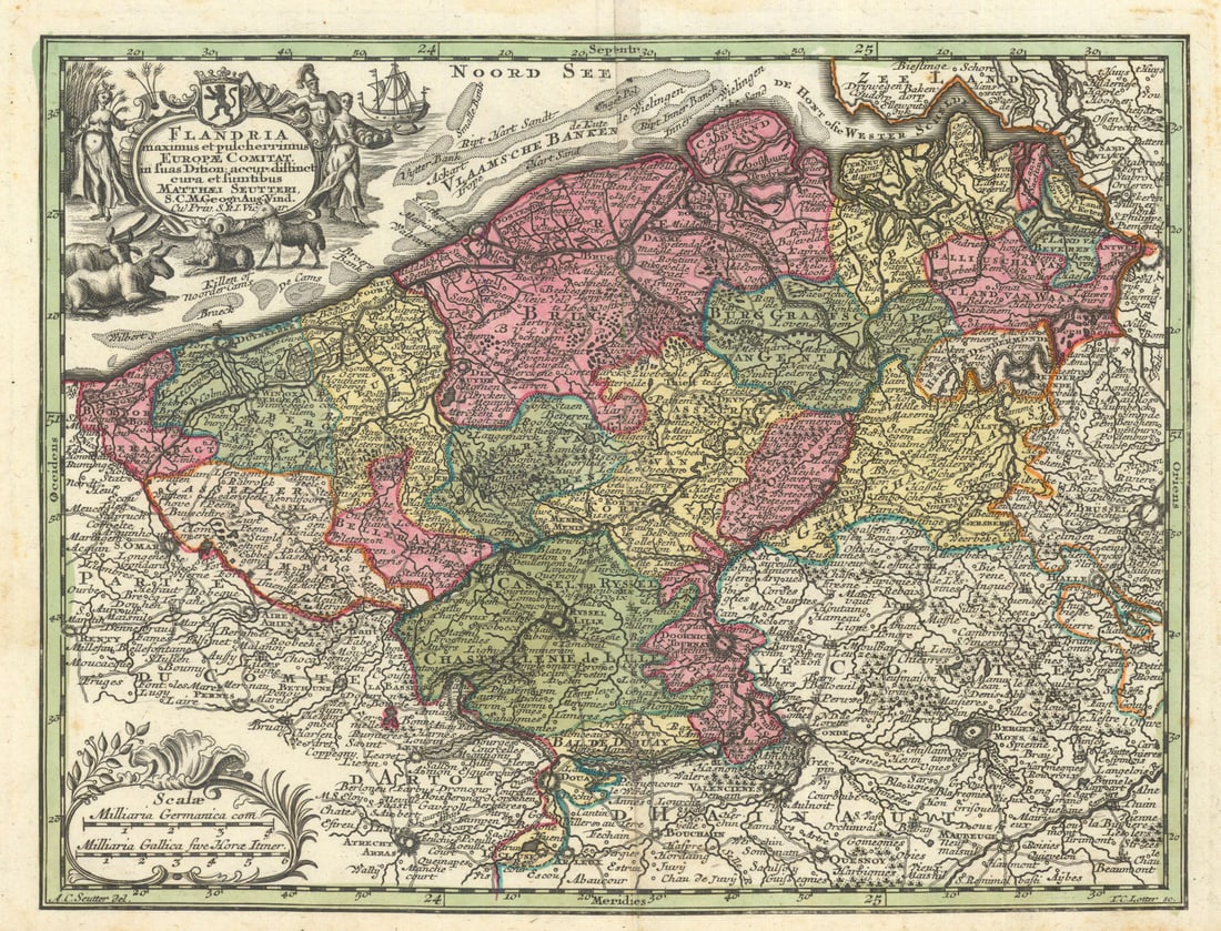 Flandria maximus & pulcherrimus Europae… Flanders/Belgium. Seutter c1744 map (1 of 1)