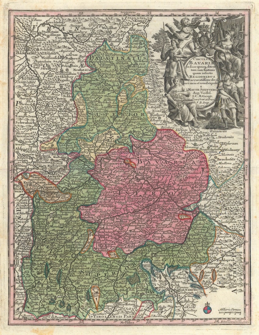 Circulus Bavariae In Suas Quasque Ditiones… Circle of Bavaria. Seutter c1744 map: Title: Circulus Bavariae In Suas Quasque Ditiones… Circle of Bavaria. Seutter c1744 map Description: Circulus Bavariae In Suas Quasque Ditiones Tam Cum Finitimis, Quam Insertis Regionibus Accura