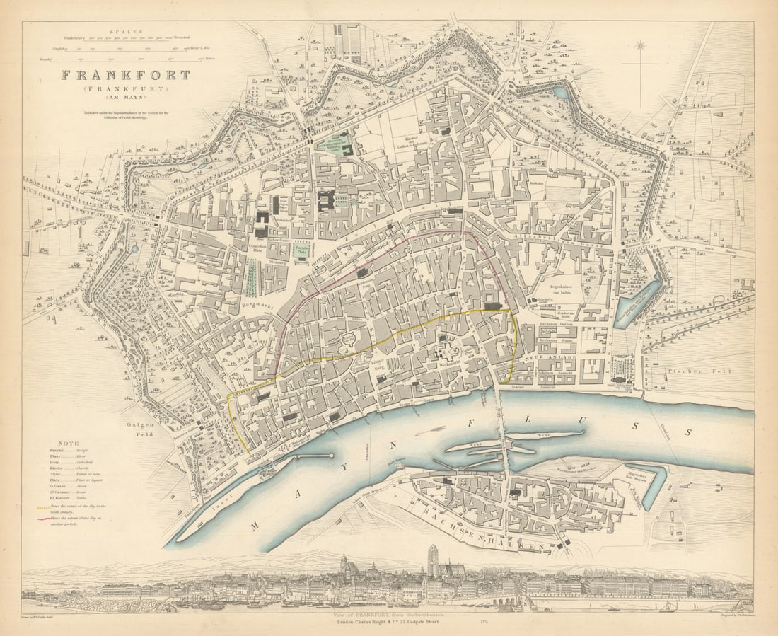 FRANKFURT AM MAIN. Antique town city map plan. Panorama. am Mayn. SDUK 1847: Title: FRANKFURT AM MAIN. Antique town city map plan. Panorama. am Mayn. SDUK 1847 Description: FRANKFORT (FRANKFURT) (AM MAYN)' by S.D.U.K. - Society for the Diffusion of Useful Knowledge. Published
