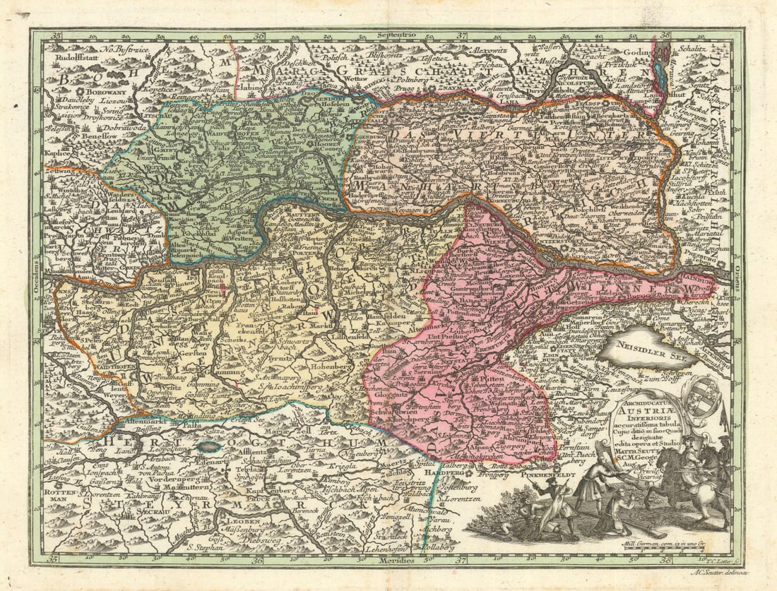 Archiducatus Austriae Inferioris. Archduchy of Lower Austria. Seutter c1744 map: Title: Archiducatus Austriae Inferioris. Archduchy of Lower Austria. Seutter c1744 map Description: Archiducatus Austriae Inferioris accuratissima tabula Cuius ditiones in suos Quadrant. designatae