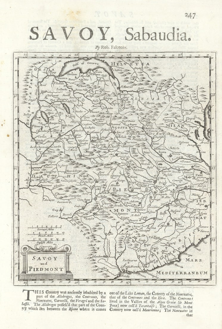 Savoy and Piedmont by Herman Moll. French Alps. Savoie 1701 old antique map (1 of 1)