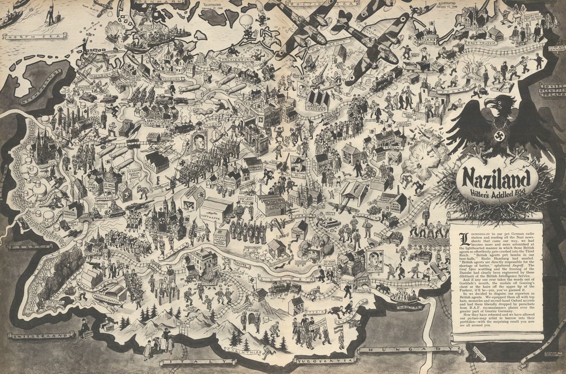 Naziland – Hitler’s Addled Egg. Serio-comic Satirical map. Ronald Lampitt 1940 (1 of 1)
