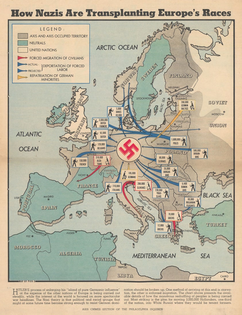 How Nazis are transplanting Europe's Races. Holocaust/Generalplan Ost map 1942 (1 of 1)