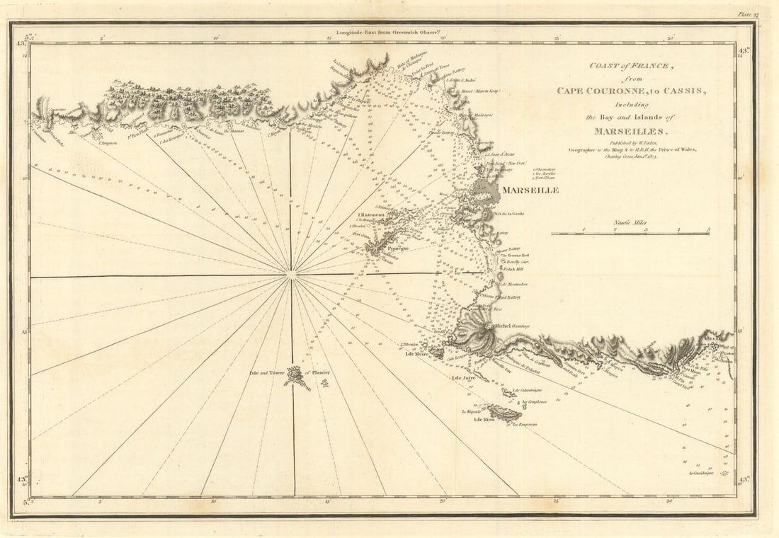 Coast of France — Cape Couronne to Cassis. Marseille & Calanques. Faden 1805 map (1 of 1)